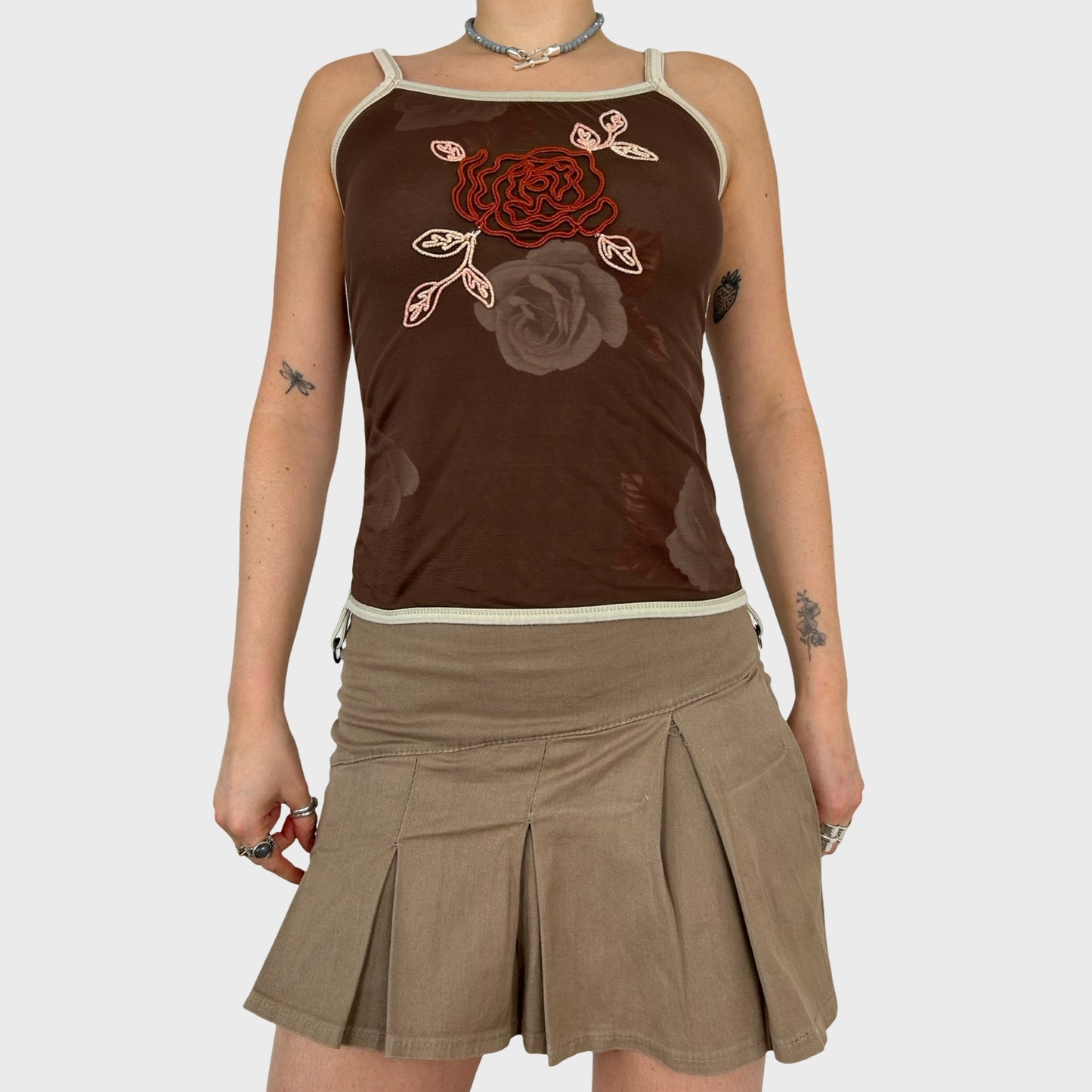 Save The Queen Rose Mesh Overlay Cami - M