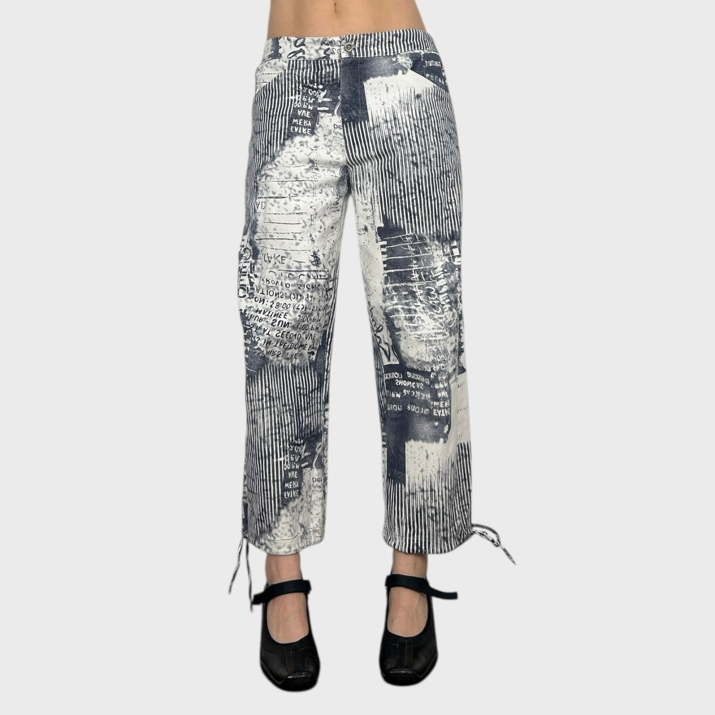 Vintage Graphic Print Wide Leg Trousers - M