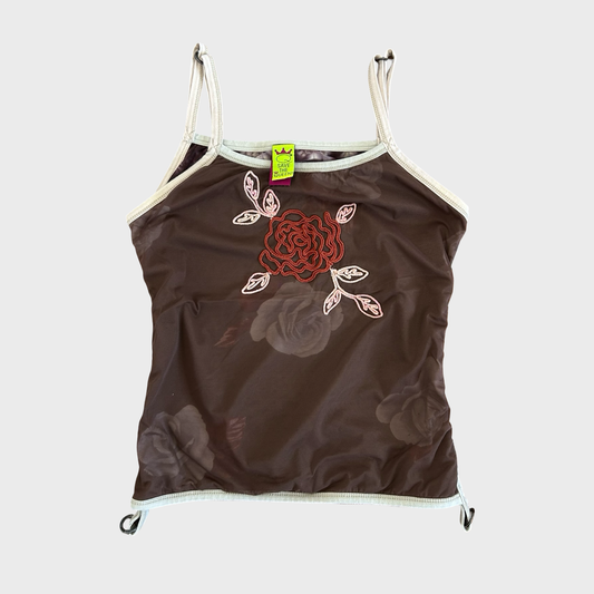 Save The Queen Rose Mesh Overlay Cami - M