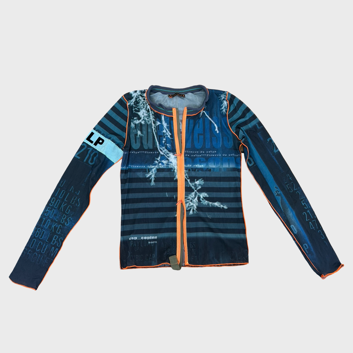Cop Copine Graphic Mesh Double Zip Long Sleeve Top - M