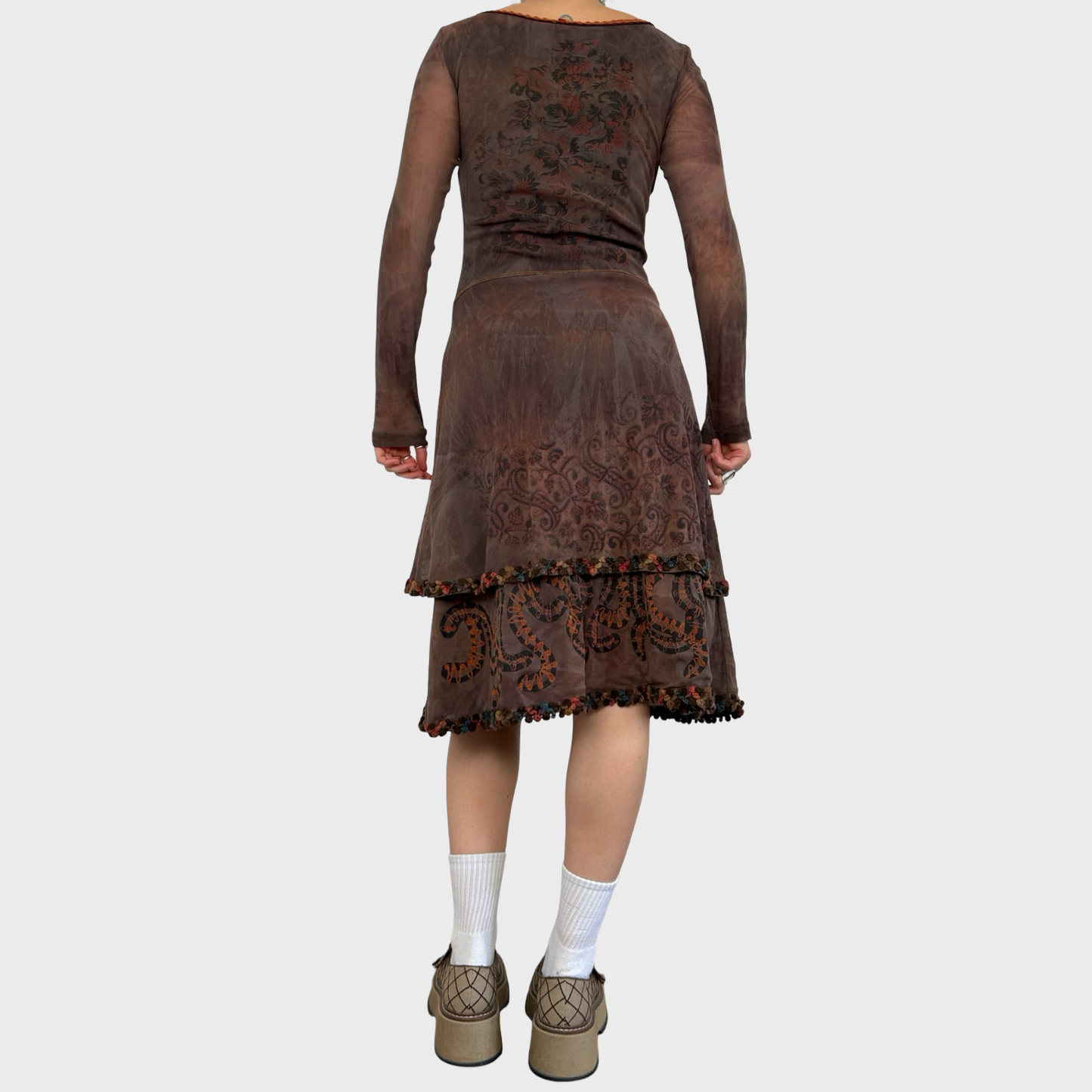 Save The Queen Mesh Floral Midi Dress - M