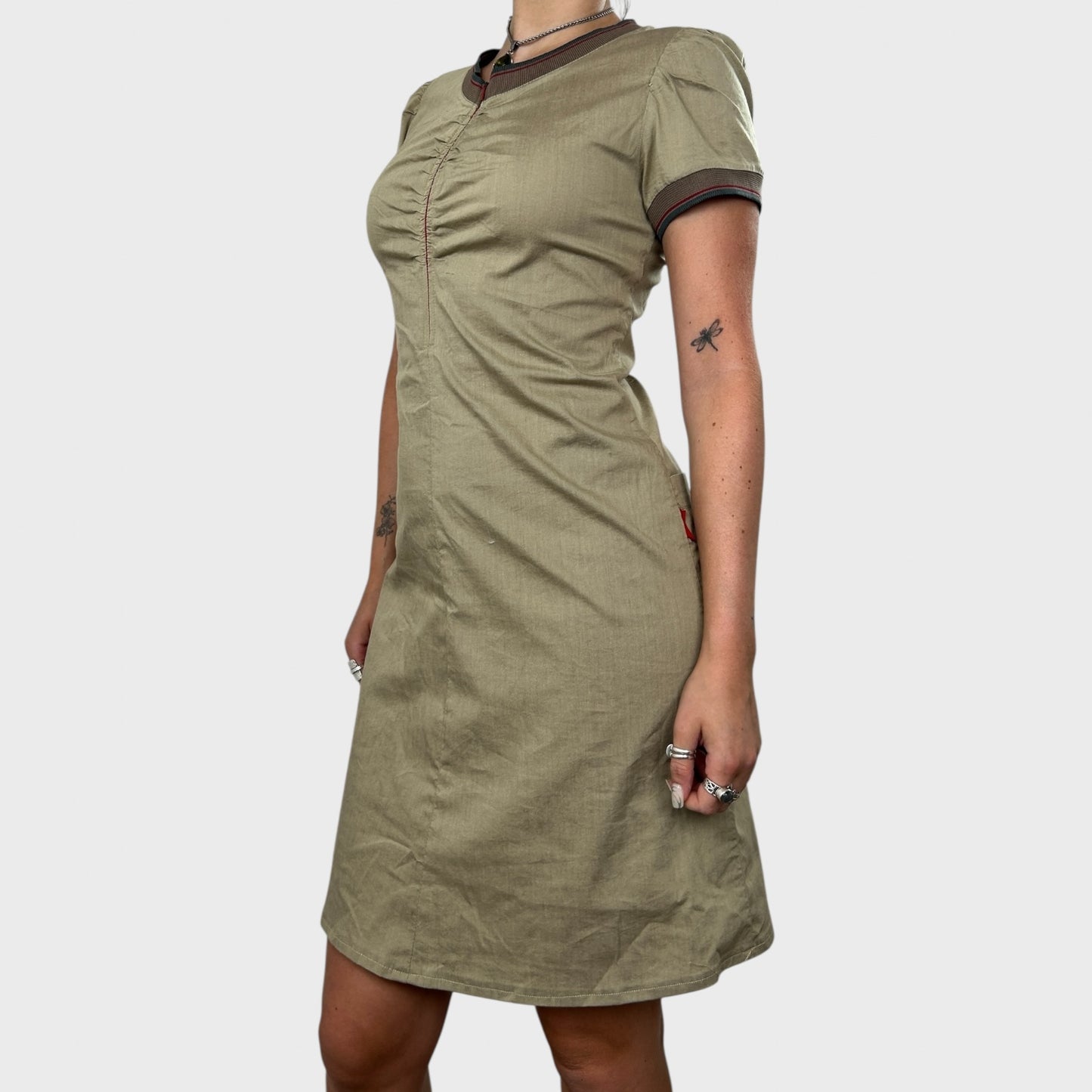 Cop Copine Beige Zip-Front High Neck Midi Dress - S