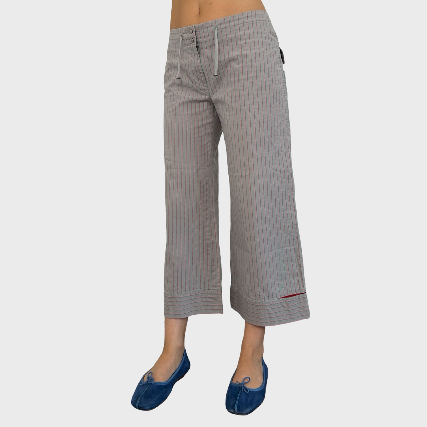 Cop Copine Grey & Pink Stripe Capri Trousers - M