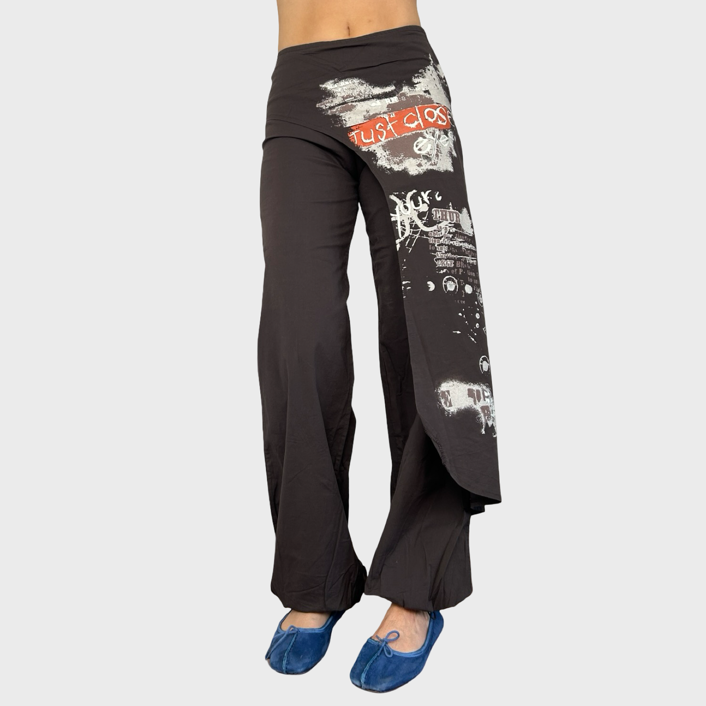 Vintage Brown Graphic Panel Trousers - XS/S
