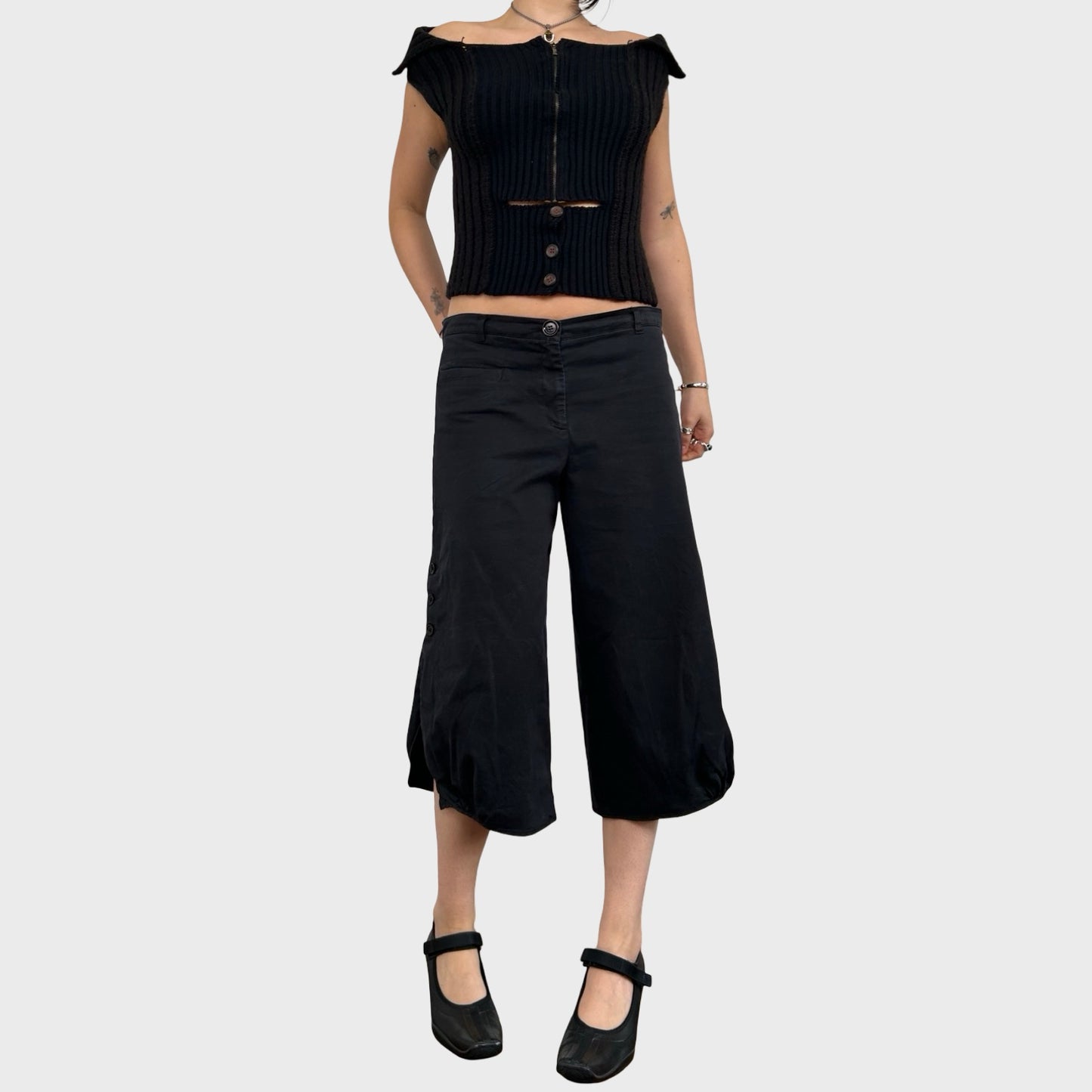 Cop Copine Wide Leg Button Capri Pants - L