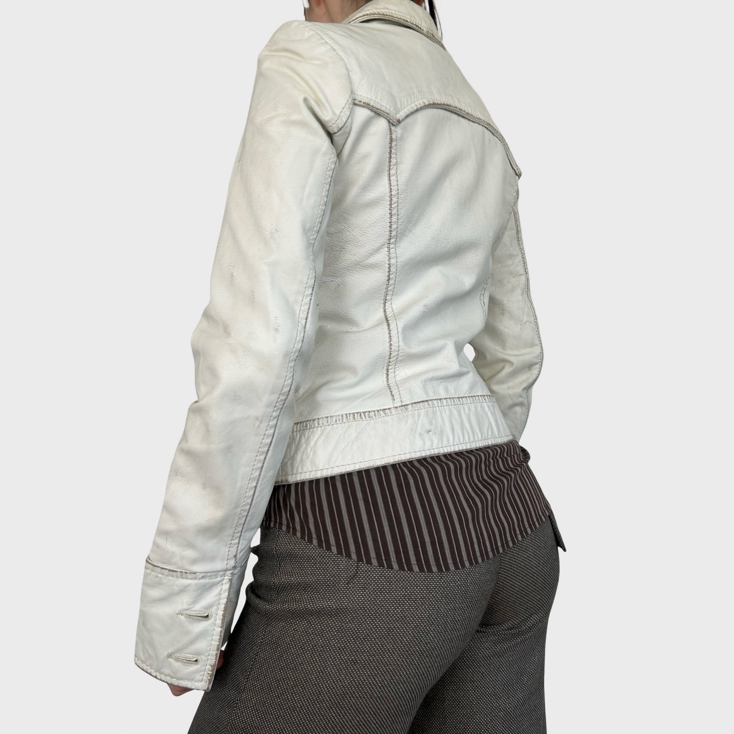 Miss Sixty White Faded Leather Jacket - S