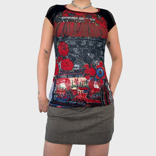 Save the Queen Red Graphic Rose Top - S/M