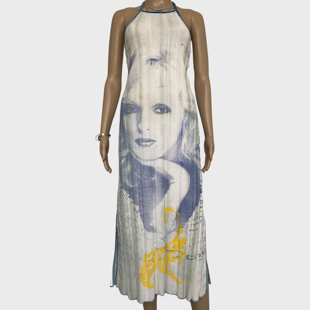 graphic print face motif maxi dress