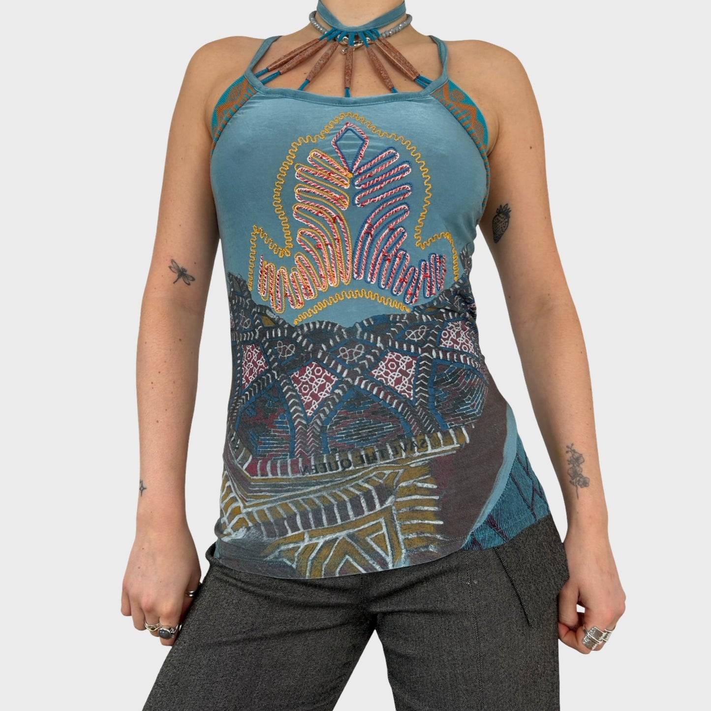 Save The Queen Graphic Halter Neck Top - M