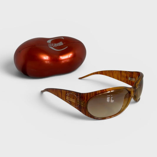 Roberto Cavalli Brown Wraparound Striped Sunglasses