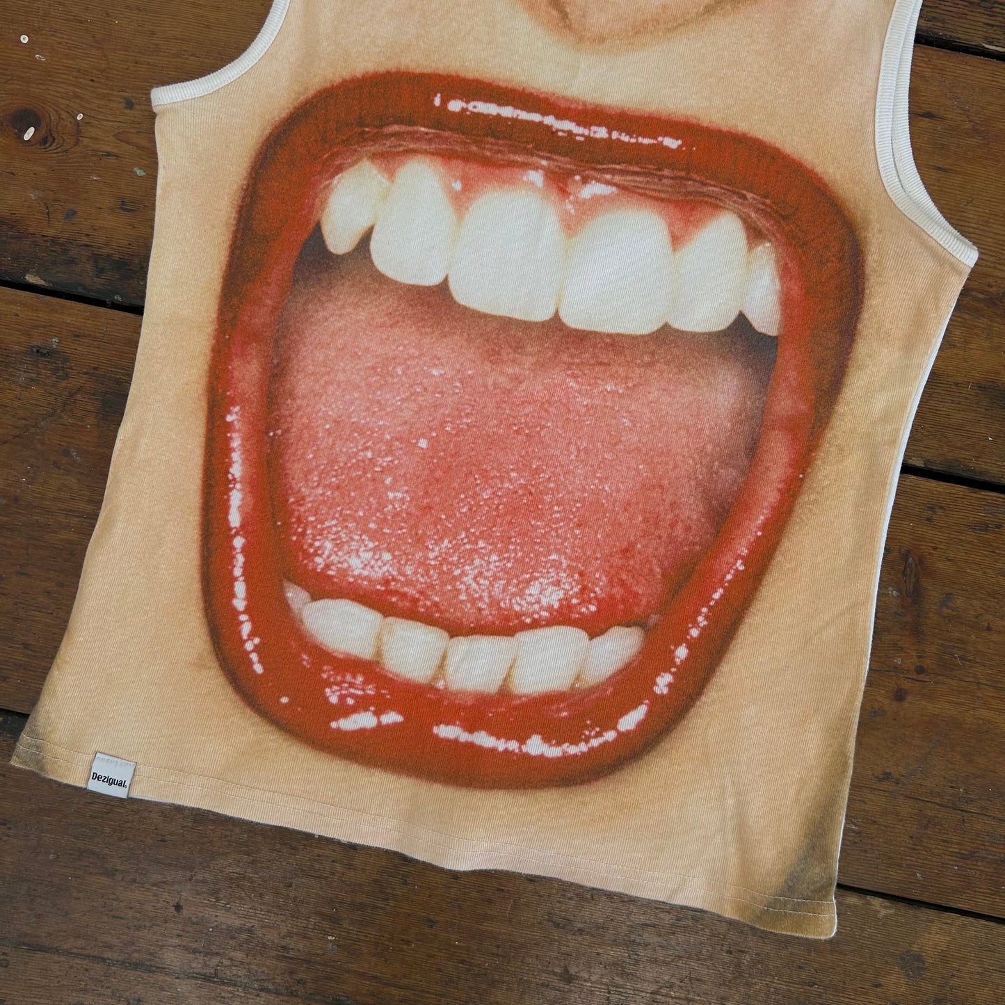 Rare Desigual Screaming Mouth Print Tank Top - M