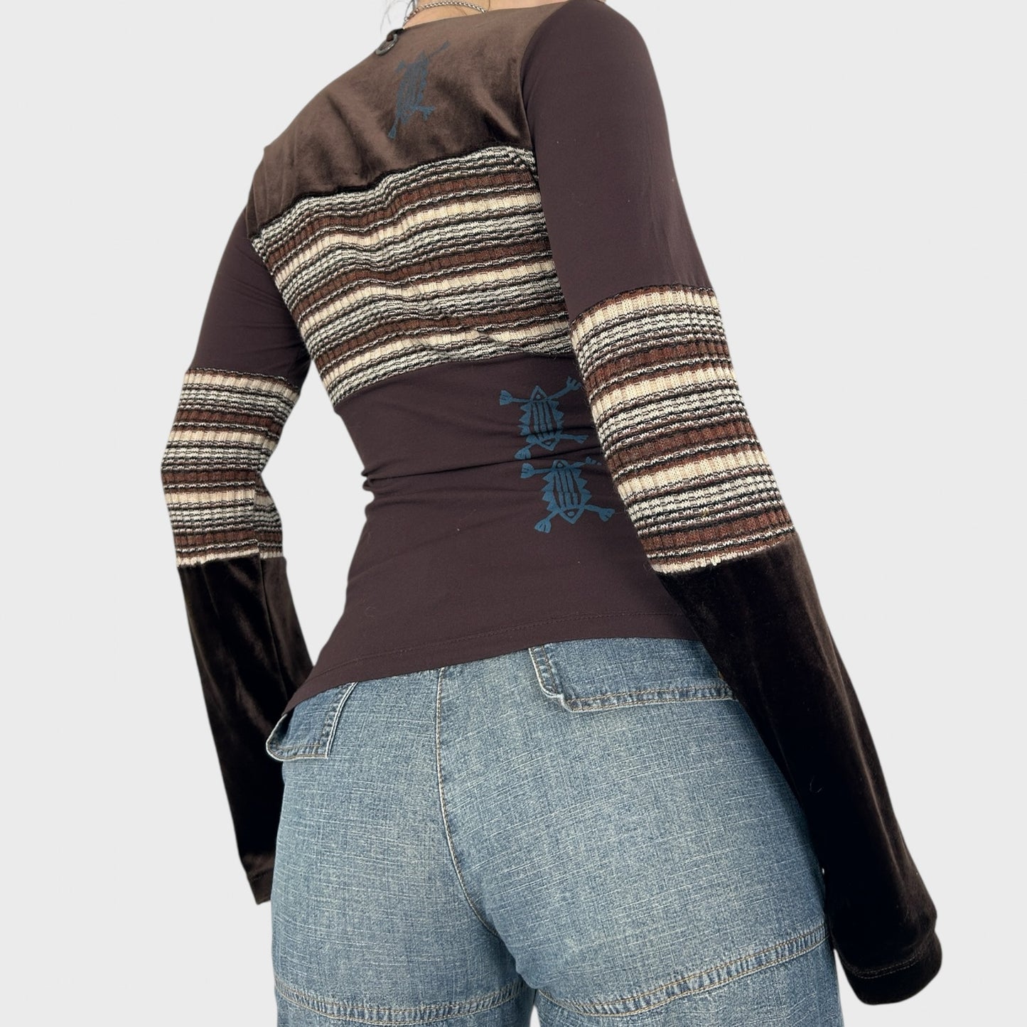 Save The Queen Graphic Floral Striped Long Sleeve - M