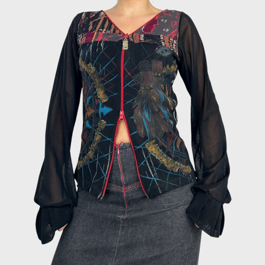 Save the Queen Mesh Double Zip Top - L
