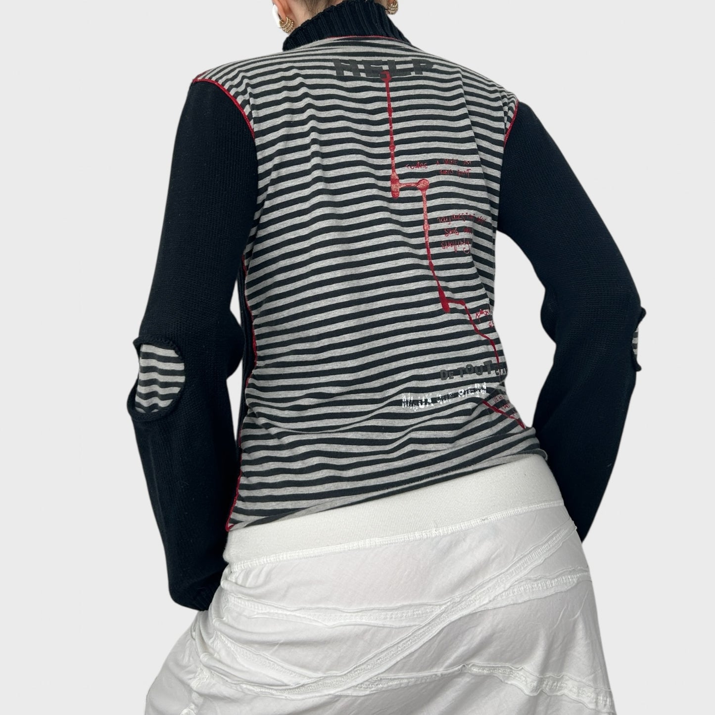 Cop Copine Black Bi-Material Stripe Knit Jumper - M