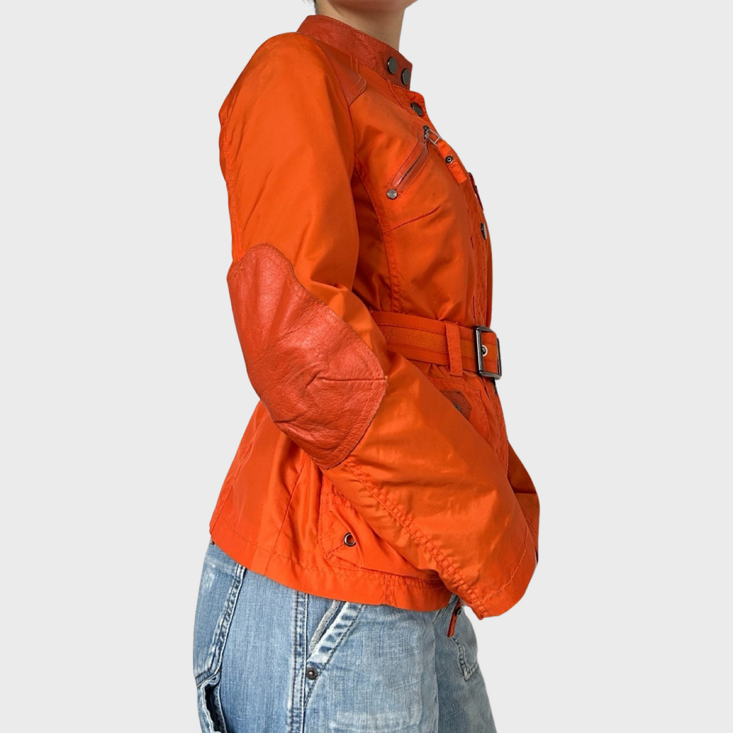 Roberto Cavalli orange tech moto jacket