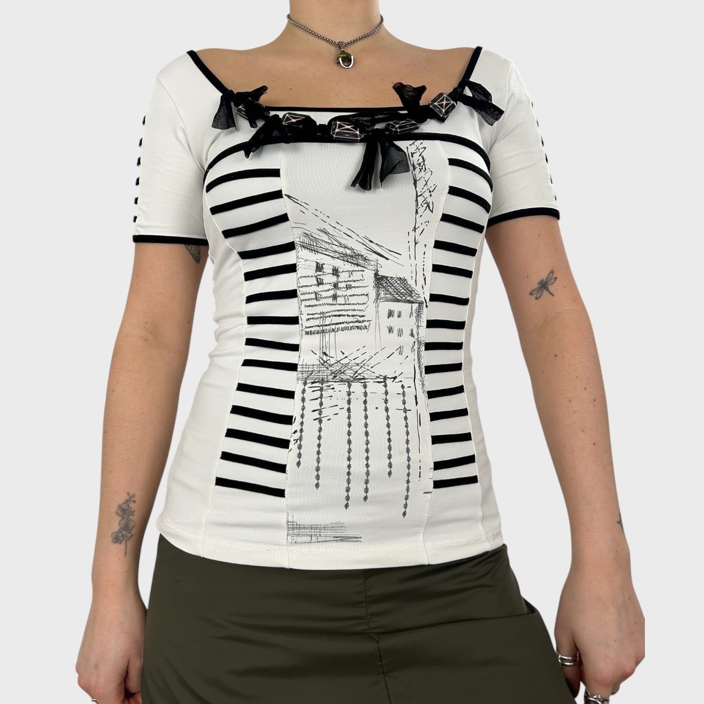 Save The Queen Monochrome Beaded Top - S