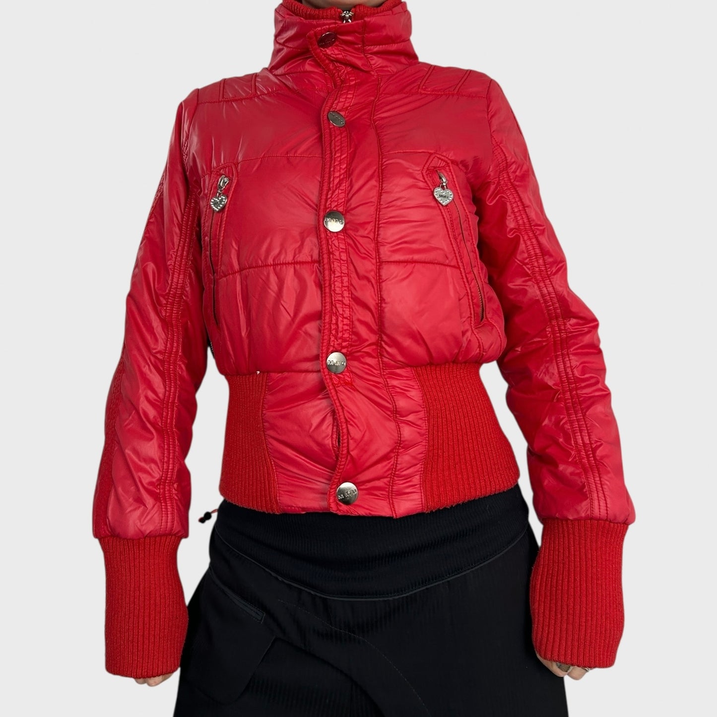 Vintage Red Cropped Bomber Jacket – XS