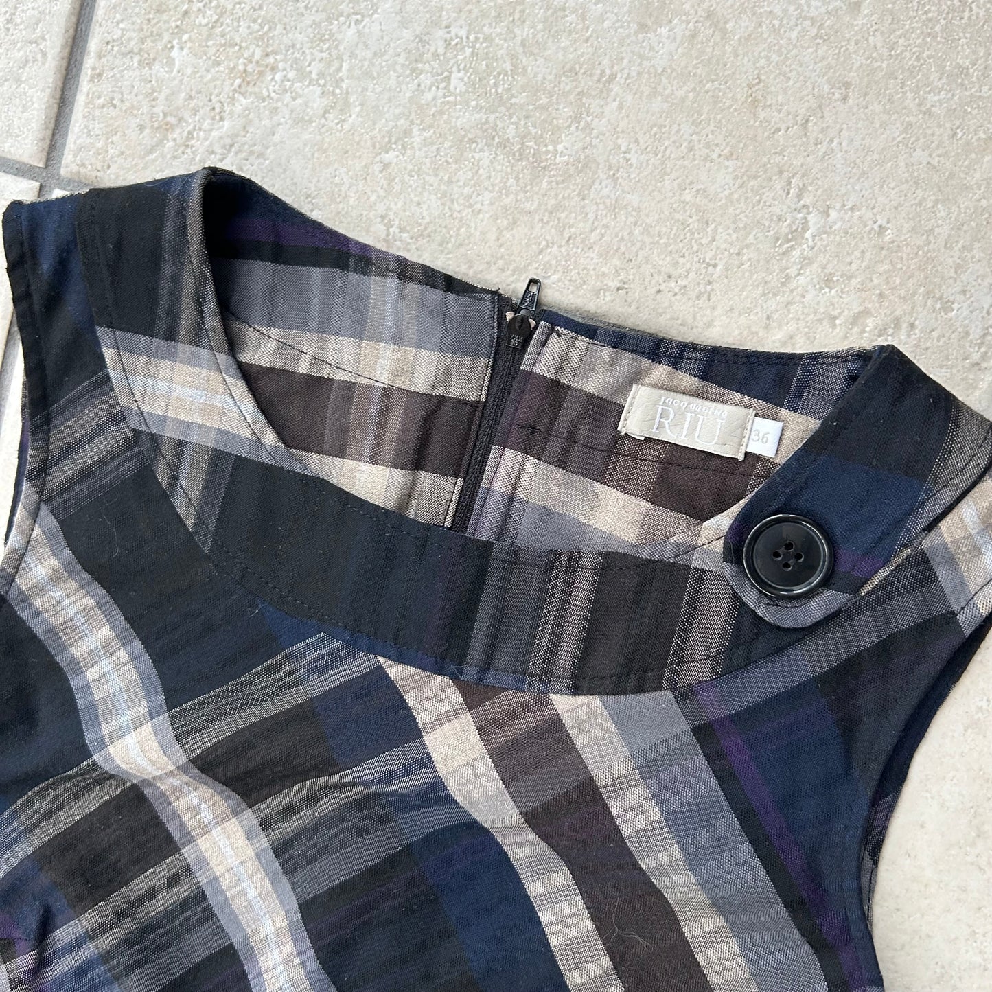 Checkered/Plaid Navy and Grey Mini Dress