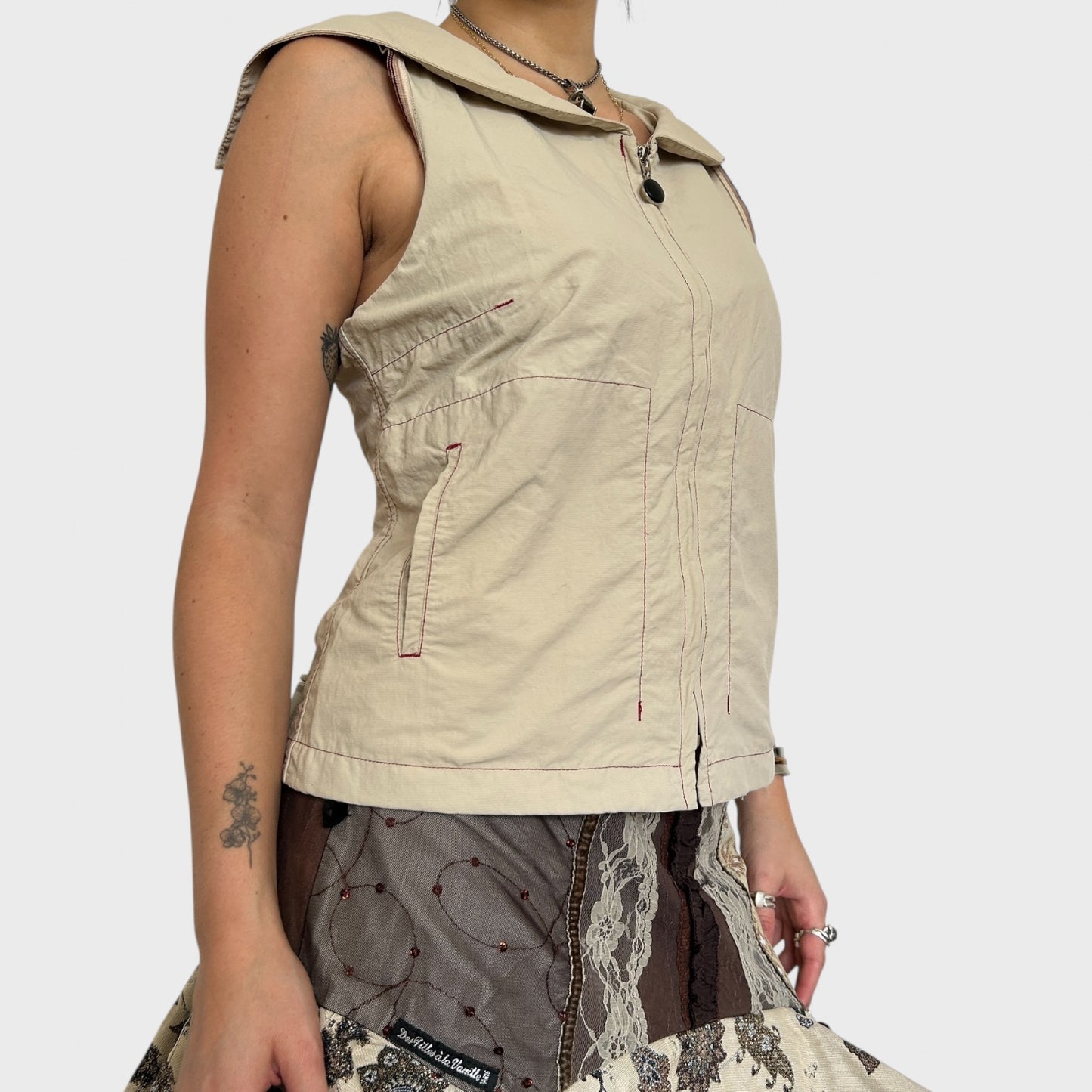 Cop Copine Beige Zip-Up Sleeveless Jacket - Size M