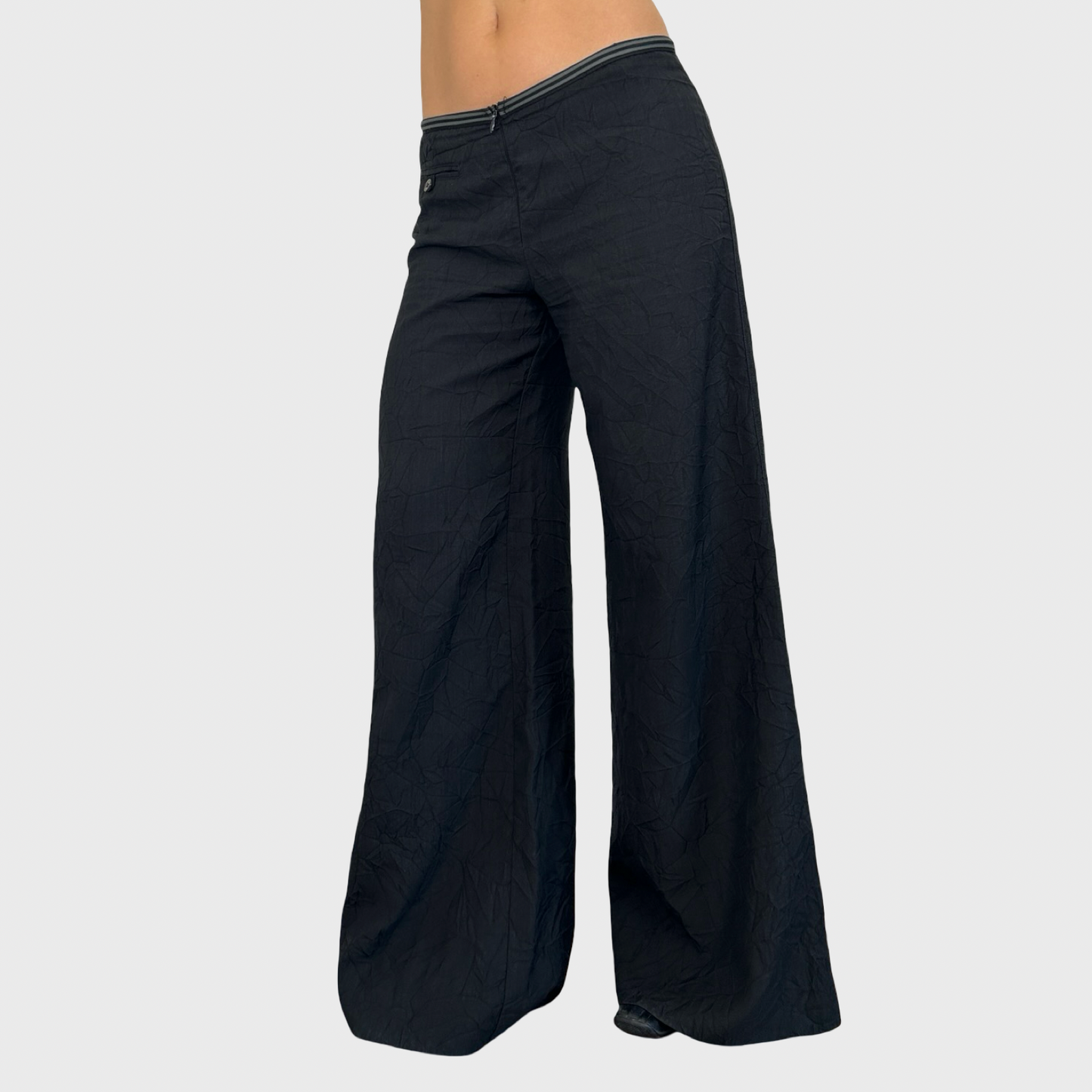 Cop Copine Black Lightweight Crinkle Trousers - M/L