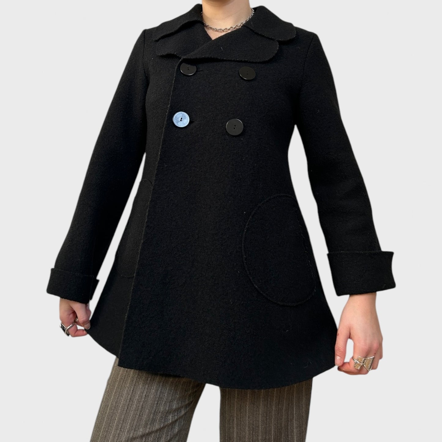 Cop Copine Black Button Wool Pea Coat