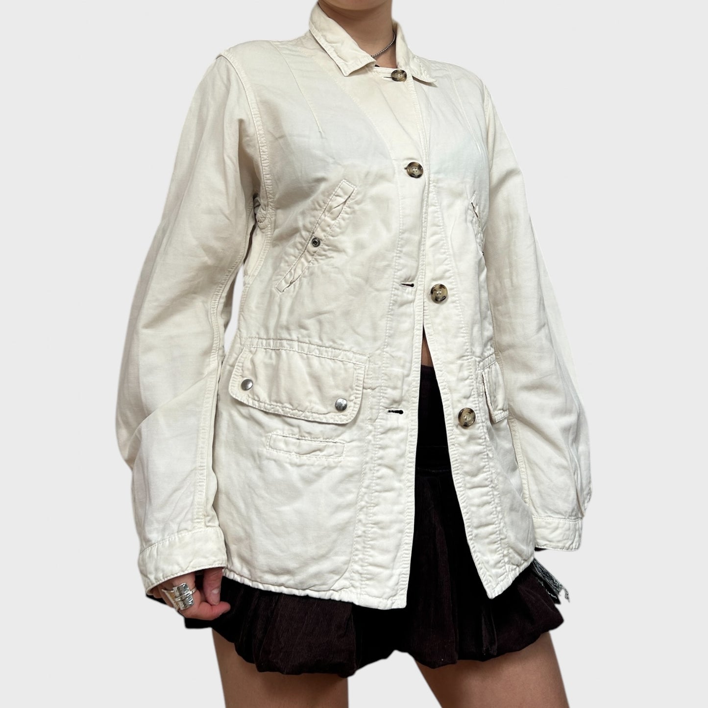 Vintage Prada Sport Red Label Cream Linen Button Jacket