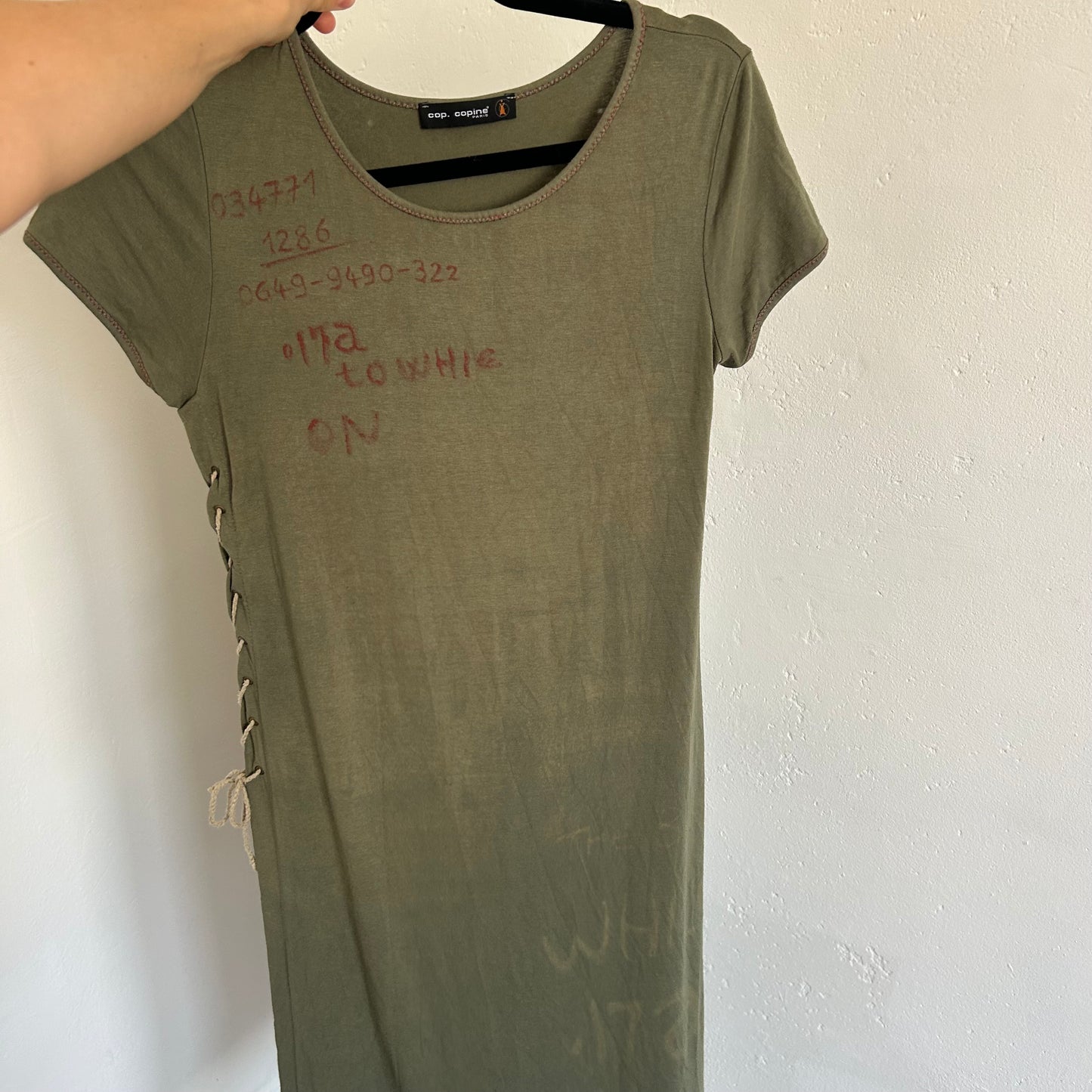 Cop Copine Khaki Faded Graphic Split Tie Side Dress - S/M