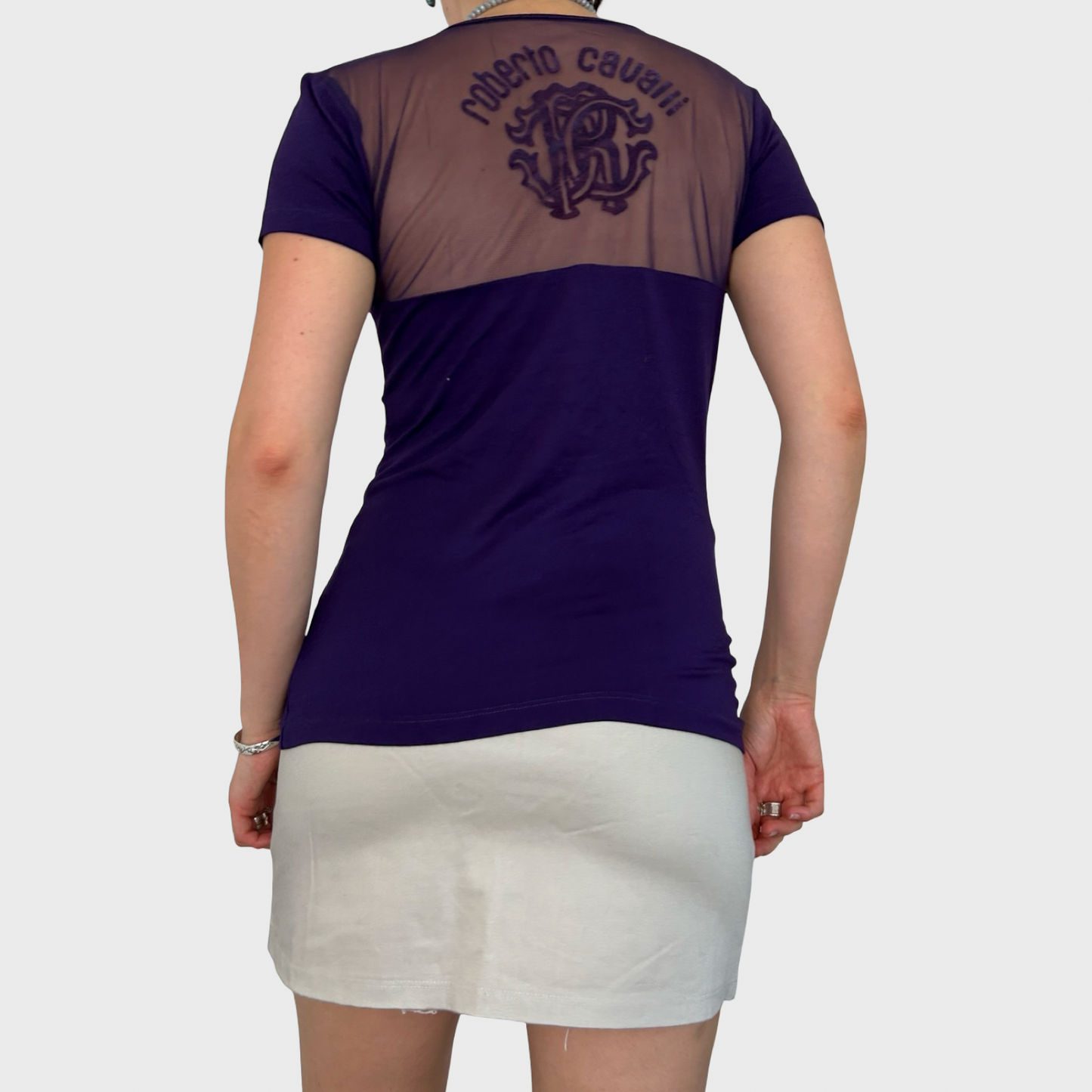 Roberto Cavalli Mesh Back Logo Print Top - M
