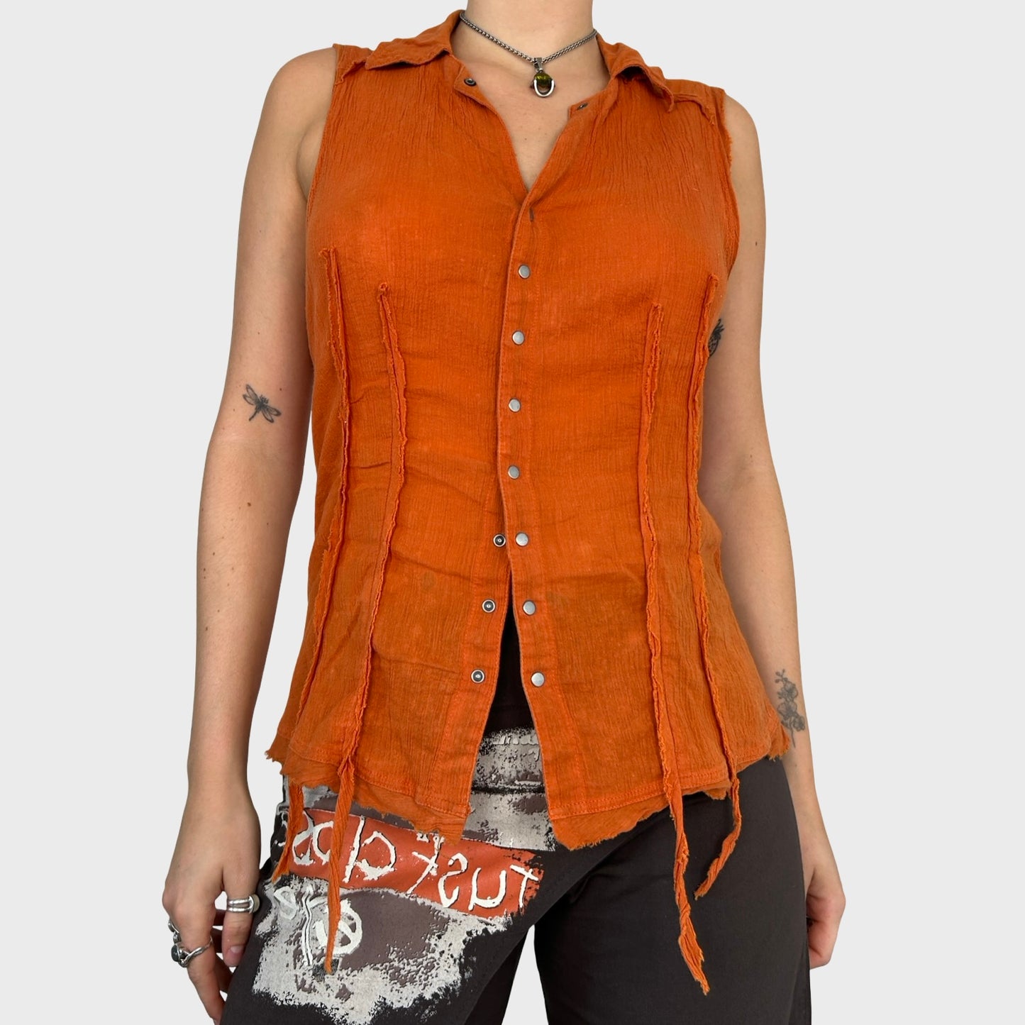 Cop Copine Orange Sleeveless Blouse - S/M