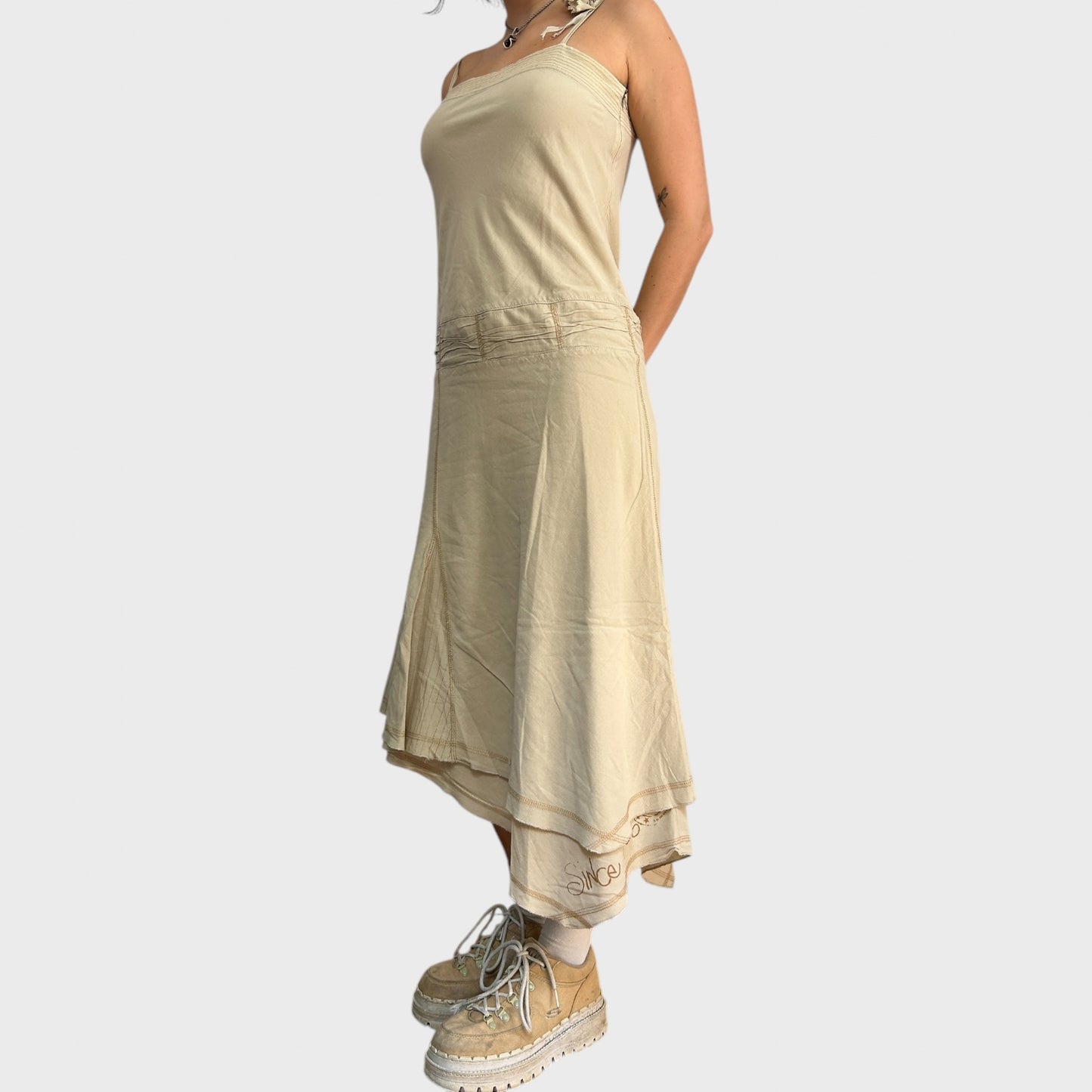 Cop Copine Beige Asymmetric Strappy Dress