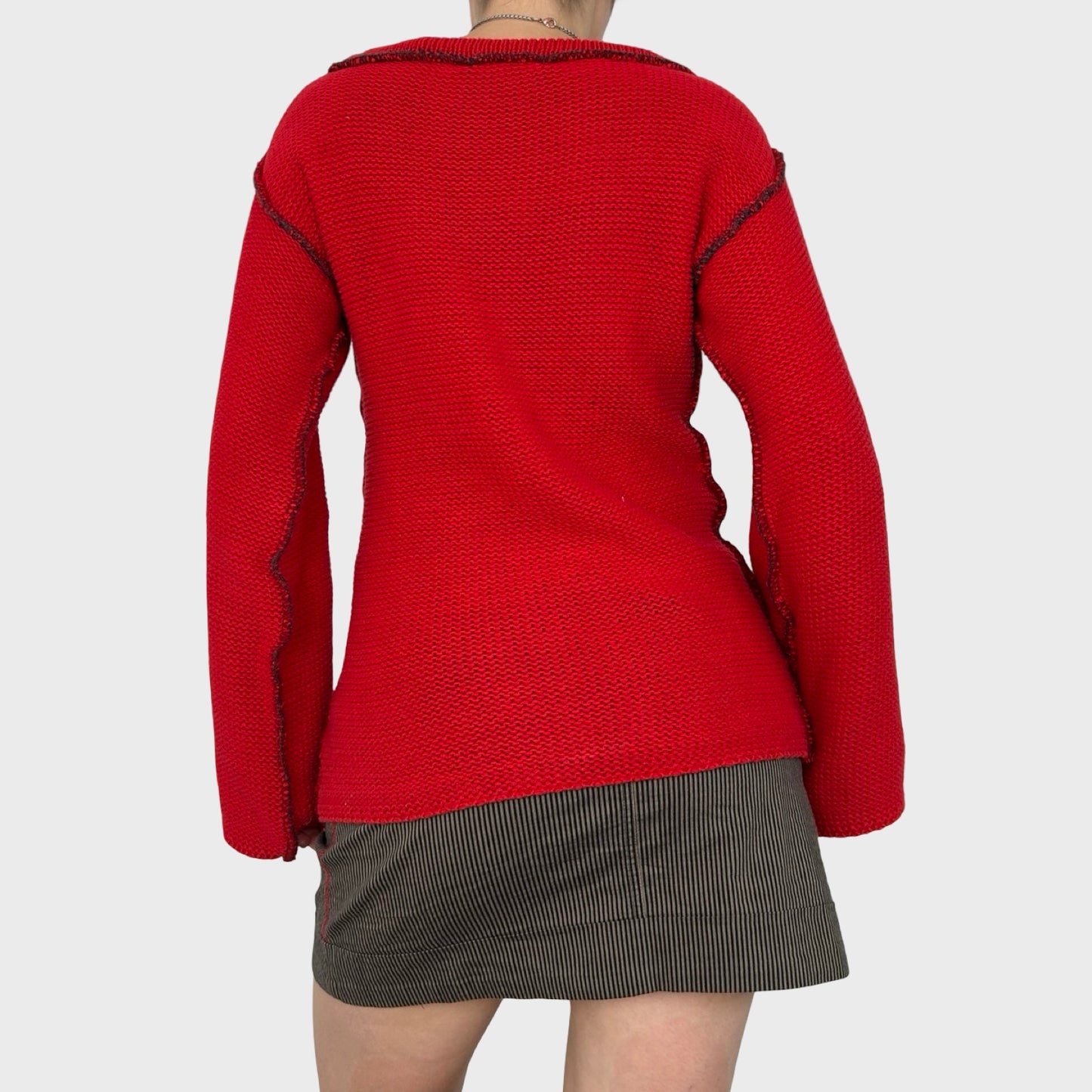 Cop Copine Red Graphic Chunky Knit Jumper - M