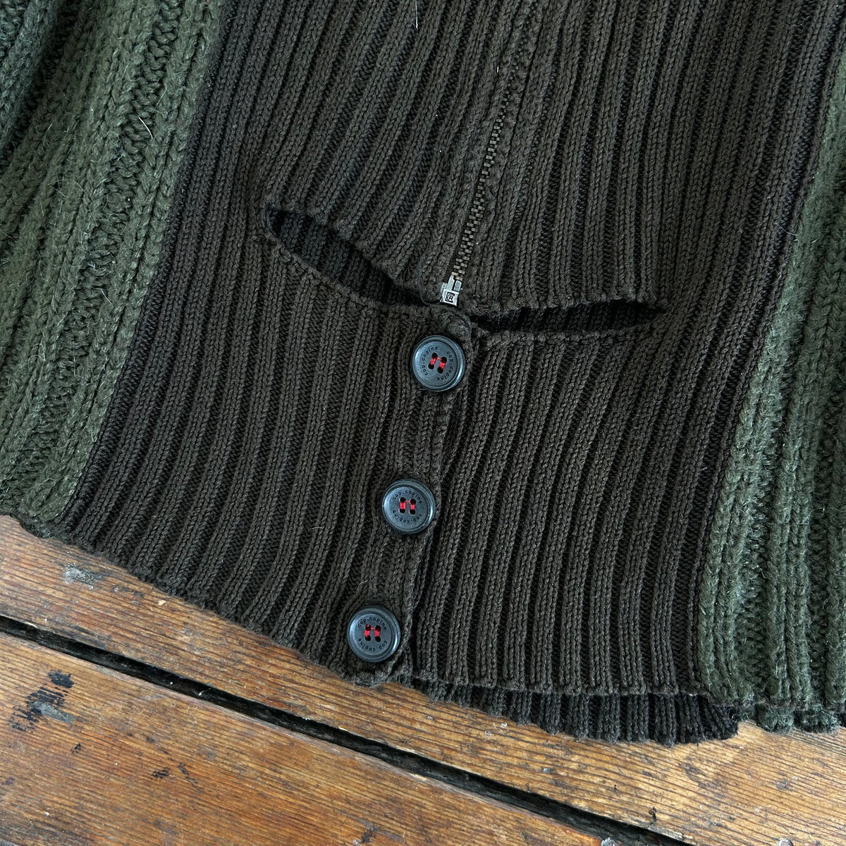 Cop Copine Khaki Zip Button Knit Top - L