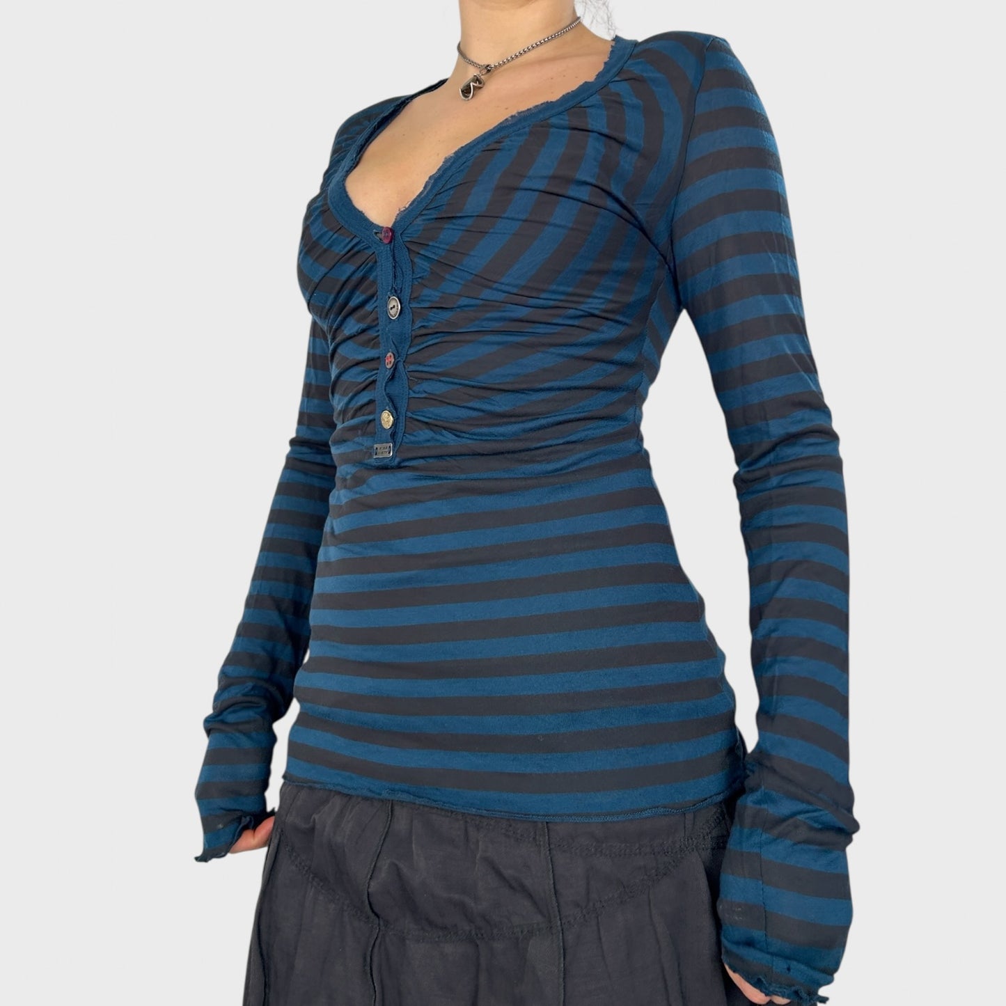 Miss Sixty Striped V-Neck Long Sleeve Top - S