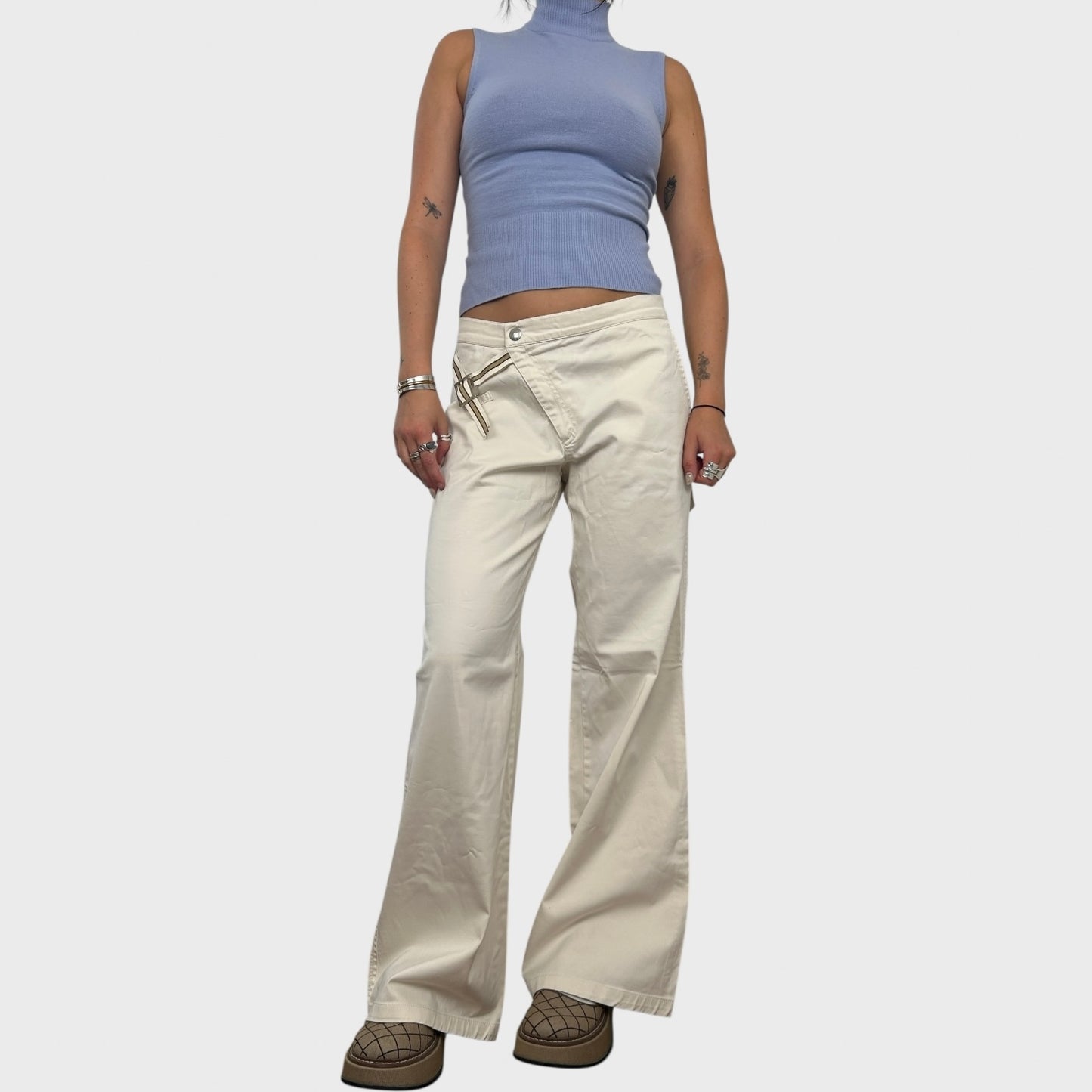 Cop Copine Buckle-Belted Wide-Leg Trousers - L