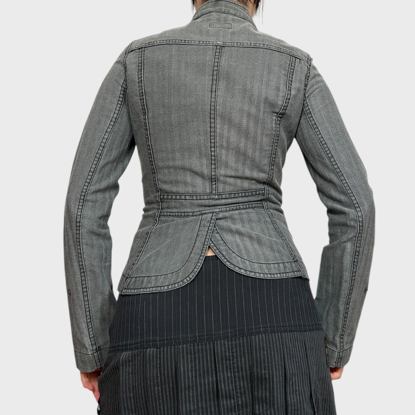 Vintage Grey Fitted Button High Neck Jacket