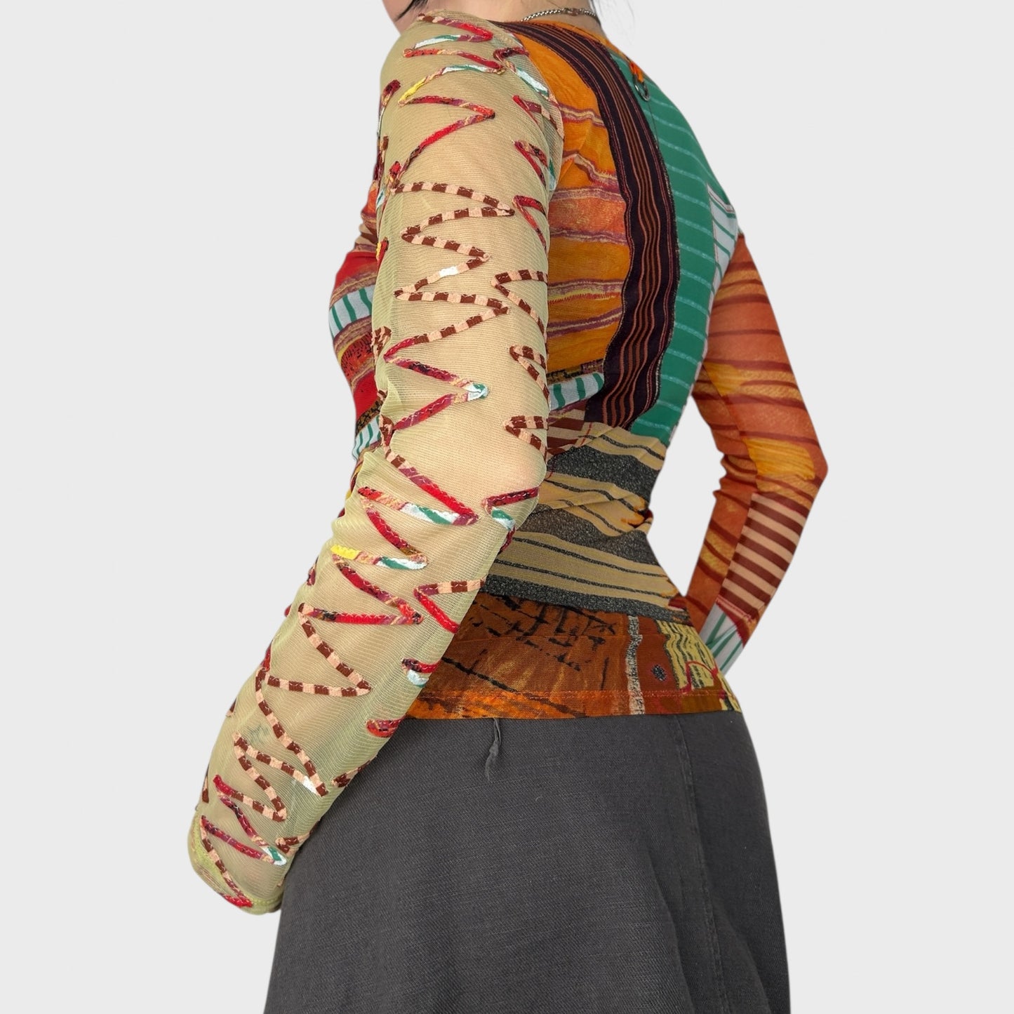 Save the Queen Graphic Mesh Long Sleeve Top - M