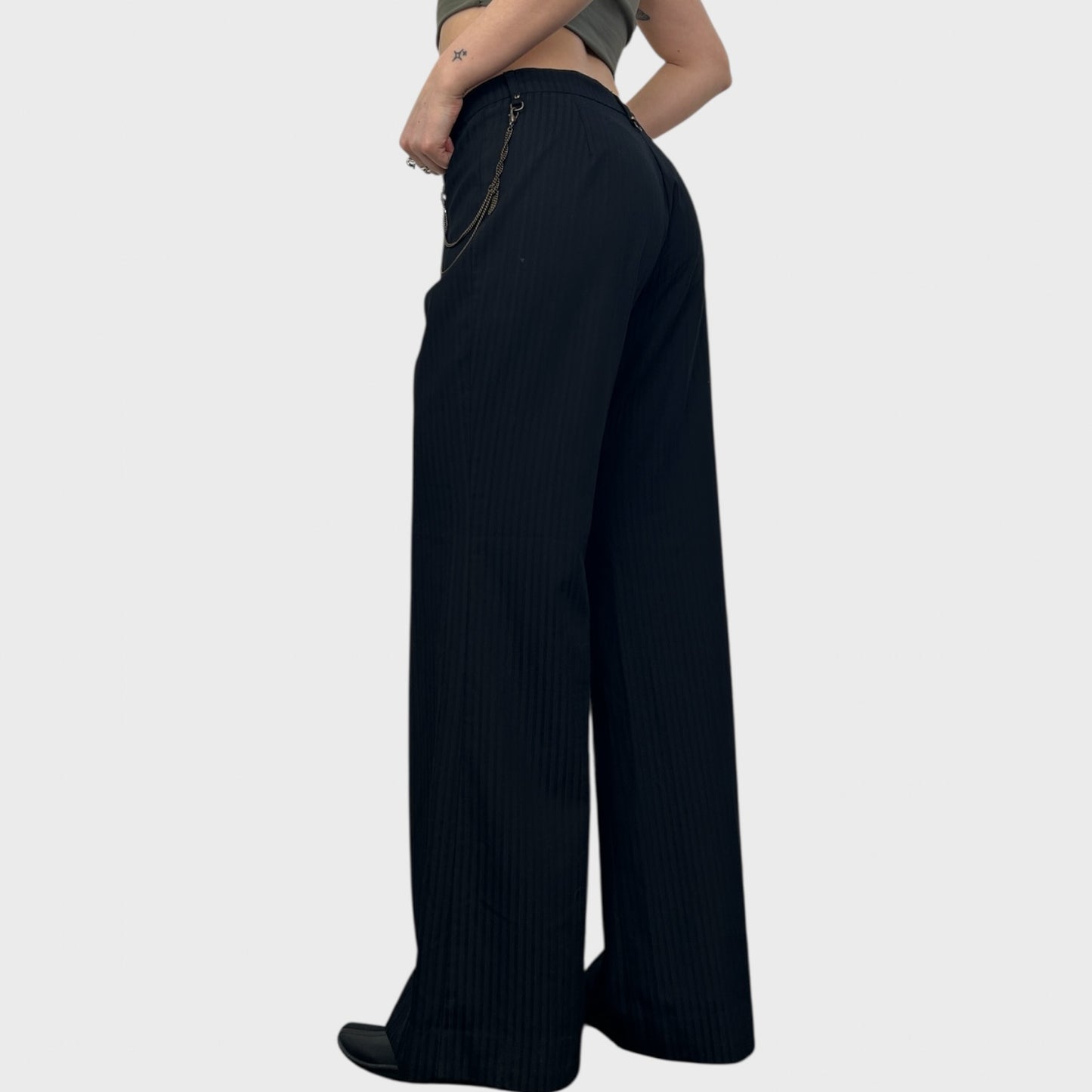 Cop Copine Black Pinstripe Wide Leg Trousers - L