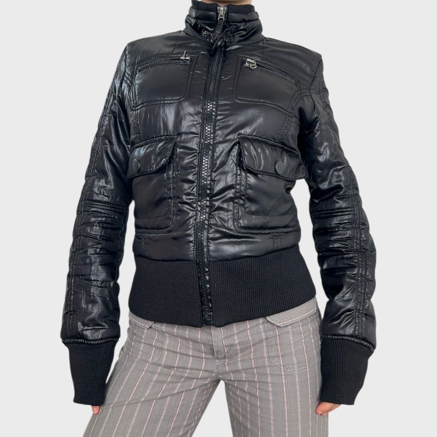 Black Puffer Bomber Jacket - S/M