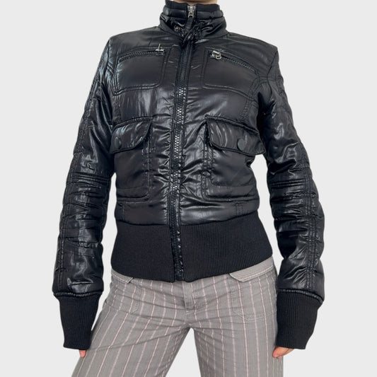 Black Puffer Bomber Jacket - S/M