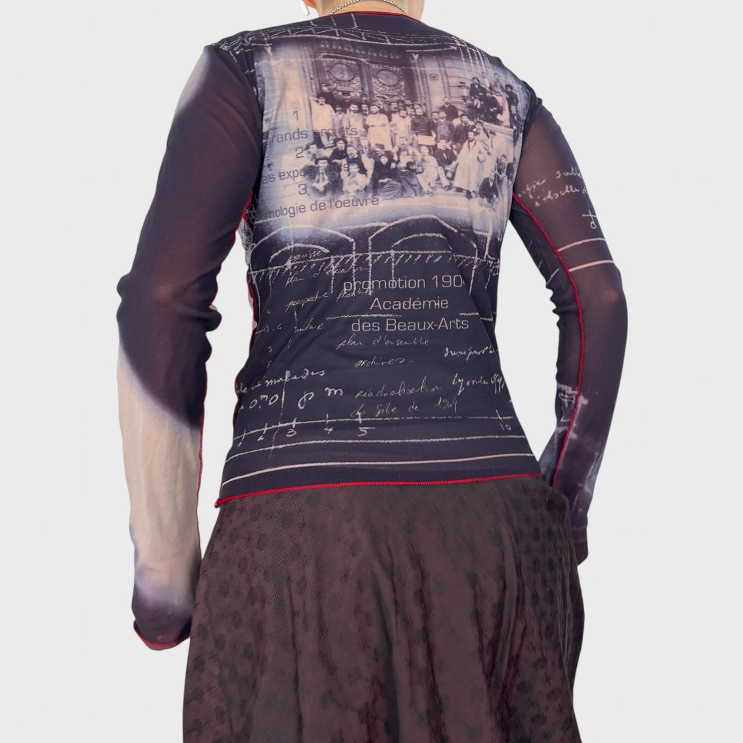 Cop Copine Graphic Paris Print Long Sleeve Mesh Top - S/M