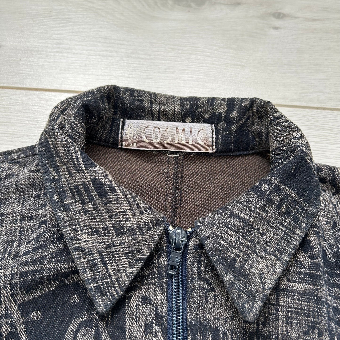 Vintage abstract denim zip up jacket