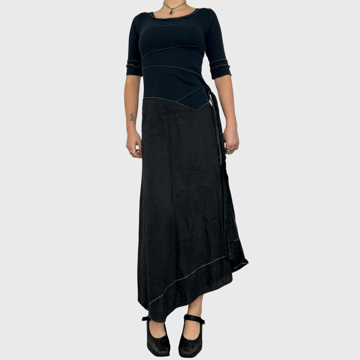 Cop Copine Black Bi-Material Asymmetric Maxi Dress - S