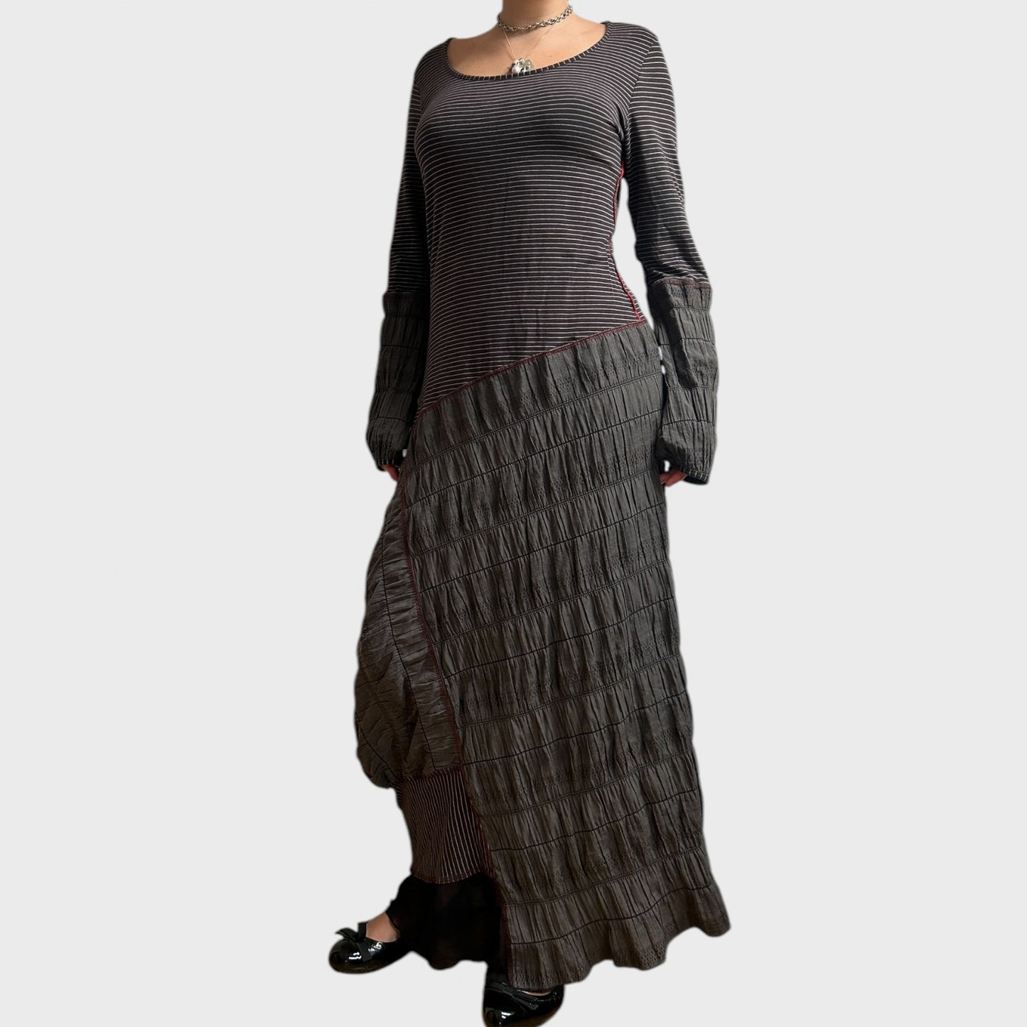 Vintage Cop Copine Striped Ruched Maxi Dress