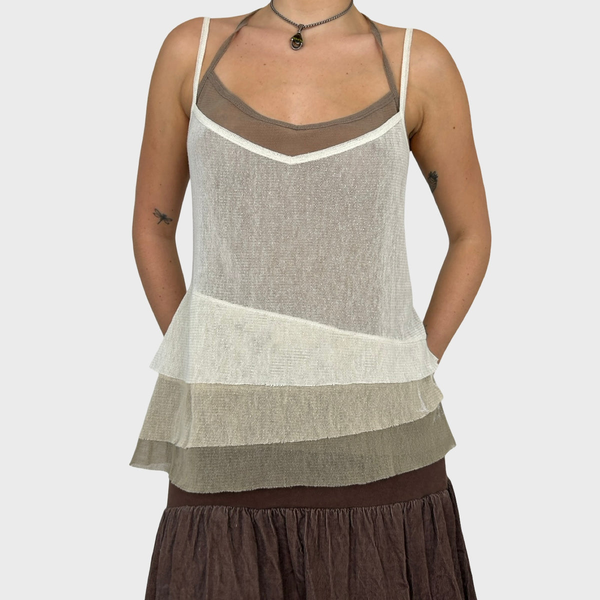 Cop Copine Beige Double Layer Mesh Cami - M/L