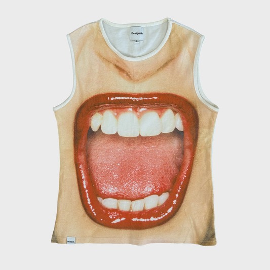 Rare Desigual Screaming Mouth Print Tank Top - M