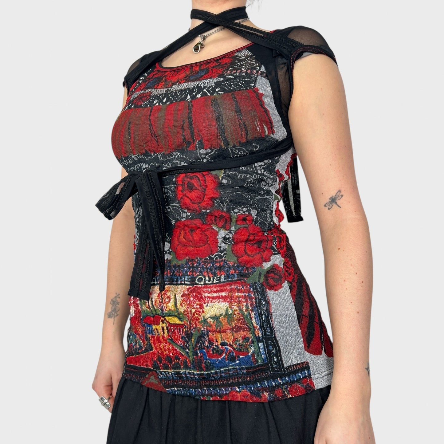 Save The Queen Multiwear Tie Mesh Top - S