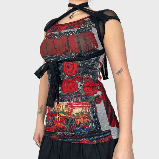 Save The Queen Multiwear Tie Mesh Top - S