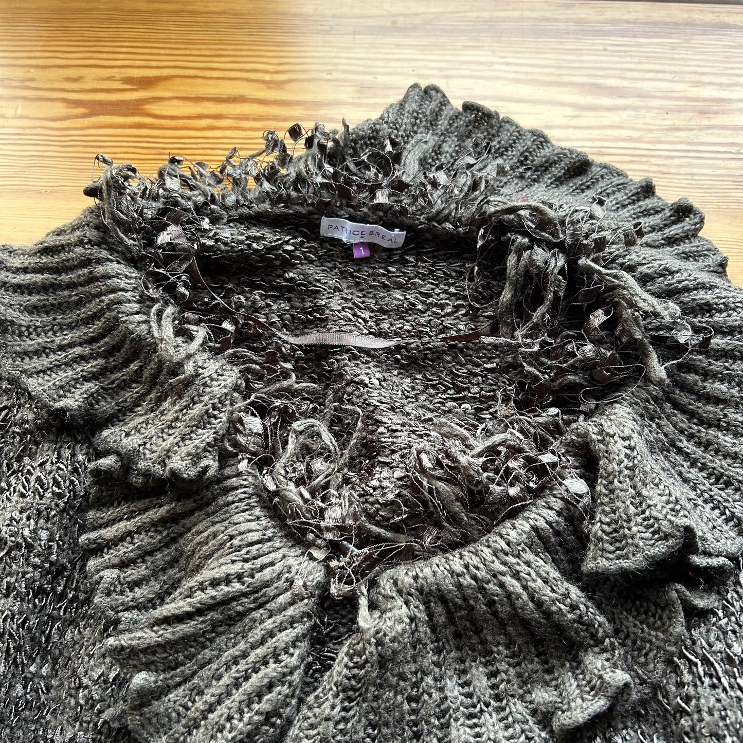 Brown Frilly Knit Cardigan - S