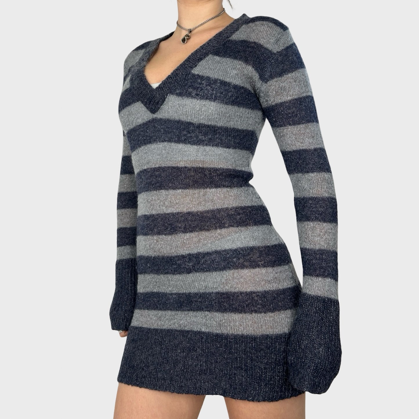 Striped Knit Long Sleeve Dress - S