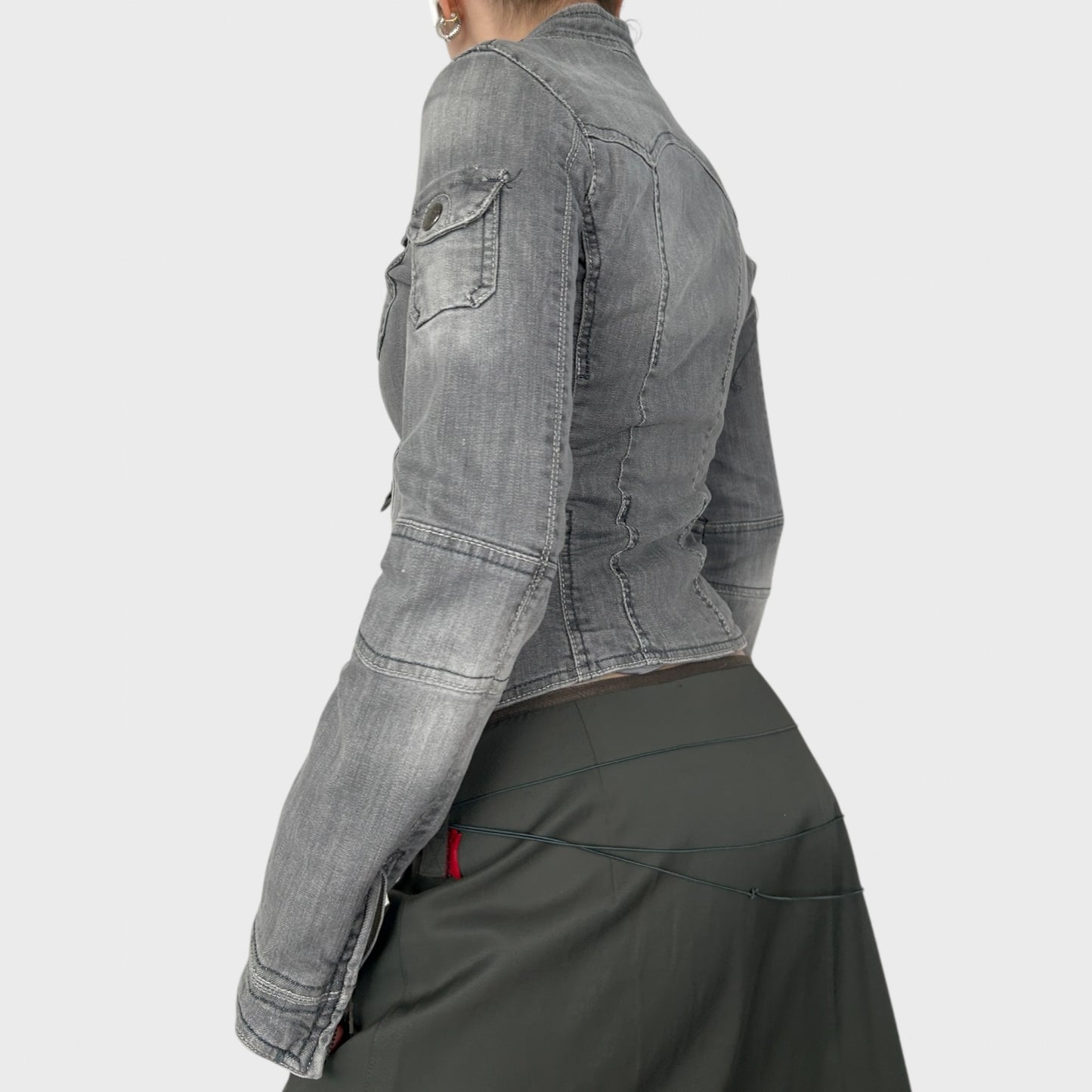 Vintage Grey Denim Zip Up Jacket - XS